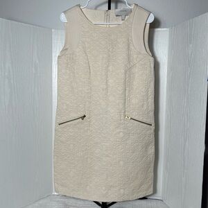 J Crew Size S Women’s Ivory Jacquard Knit Zip Pocket Sleeveless Dress